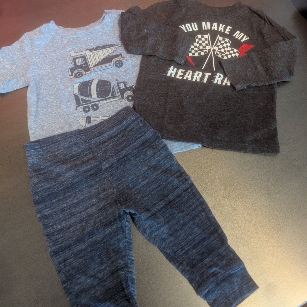 Old Navy and Jumping Beans Racing and Construction Heathered Tee Bundle 12-24M